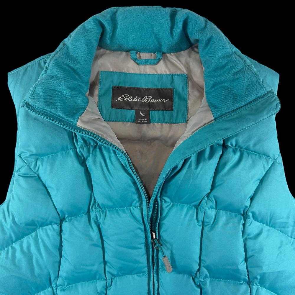 Eddie Bauer Women's Goose Down Quilted Full Zip Vest EB650 Teal Pockets Medium